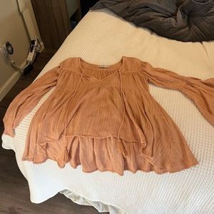 Medium Peach Faith and Asher Long Sleeve Blouse with Peasant Sleeves